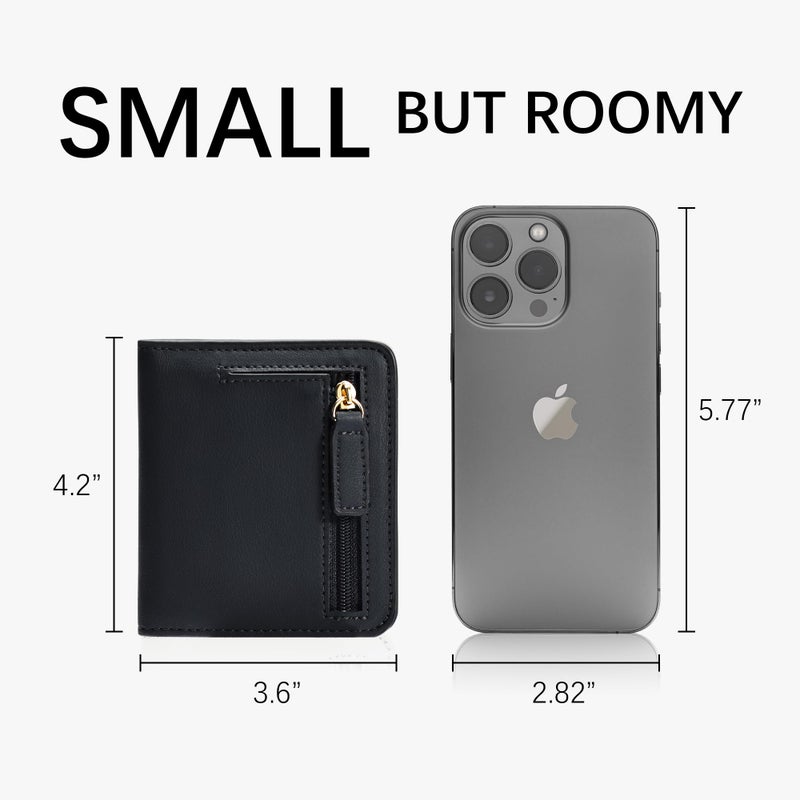 Gostwo Small Wallet for Women, Compact Bifold Credit Card Holder, Slim RFID Blocking Cash Black Wallet, Billfolds Thin Leather Zipper Mini Wallet Gift for Ladies Teen Girls Travel with ID Window - Image 3